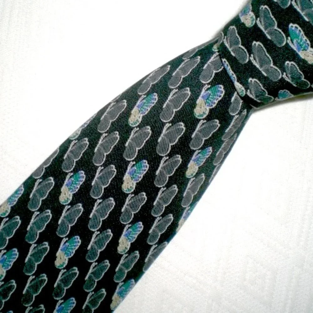 Gucci Italy black gray silk butterfly print tie